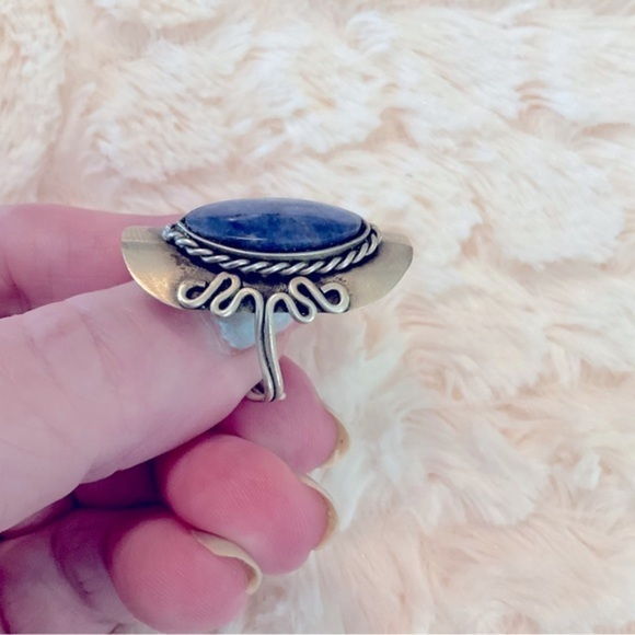 Blue stone Sterling Silver Handcrafted Large Adjustable One Size Fits Most - Picture 3 of 10